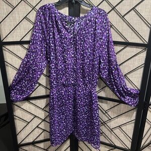 *NWT* WHBM Purple Leopard Pattern Lined Mesh Midi Dress w/ Cinched Waist - XL